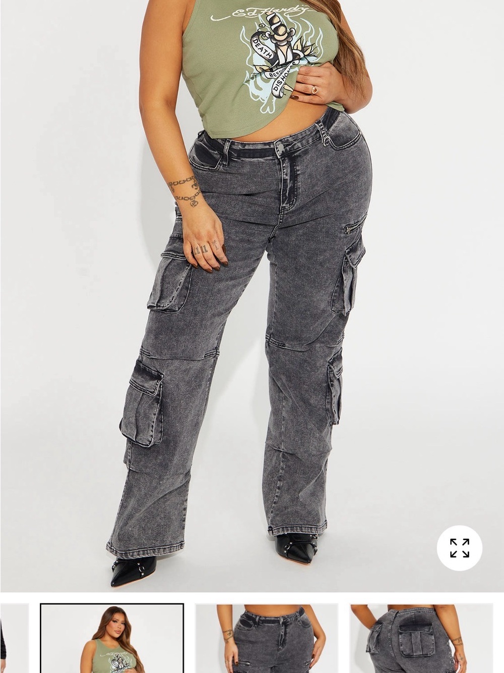 Fashion Nova Plus Size Black Washed Cargo Flare Jeans